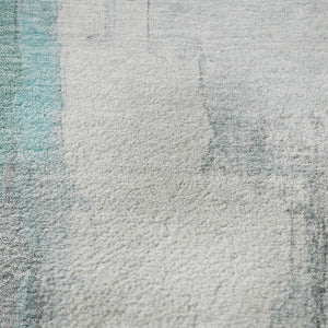HomeRoots 8' X 10' Abstract Teal Gray Ivory Area Rug - Washable, Stain Resistant, UV Protected for Style & Durability 709682