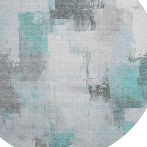 HomeRoots 8' X 10' Abstract Teal Gray Ivory Area Rug - Washable, Stain Resistant, UV Protected for Style & Durability 709682