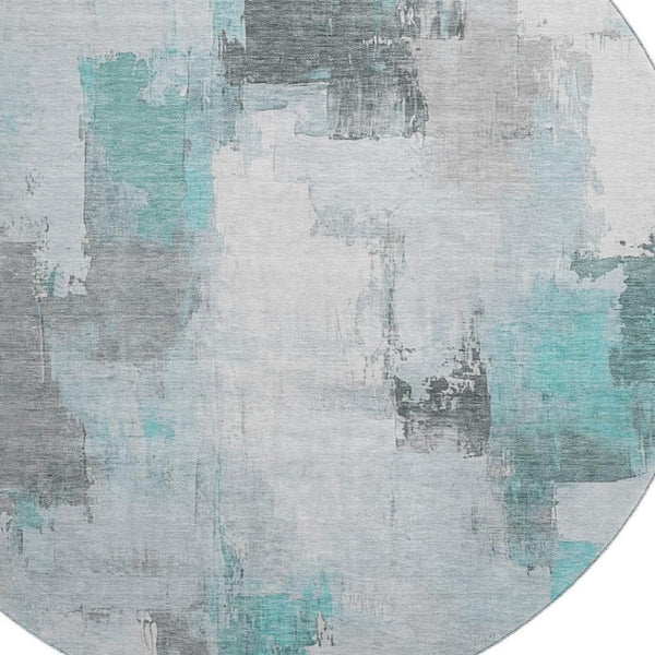 HomeRoots 8' X 10' Abstract Teal Gray Ivory Area Rug - Washable, Stain Resistant, UV Protected for Style & Durability 709682