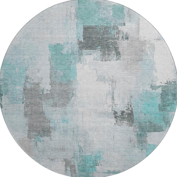 HomeRoots 8' X 10' Abstract Teal Gray Ivory Area Rug - Washable, Stain Resistant, UV Protected for Style & Durability 709682