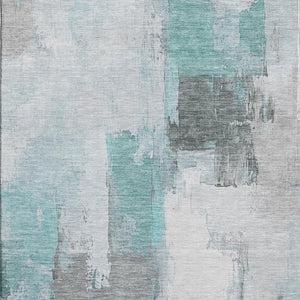 HomeRoots 9' X 12' Modern Abstract Teal Gray Ivory Washable Area Rug with UV Protection for Busy Homes 709683