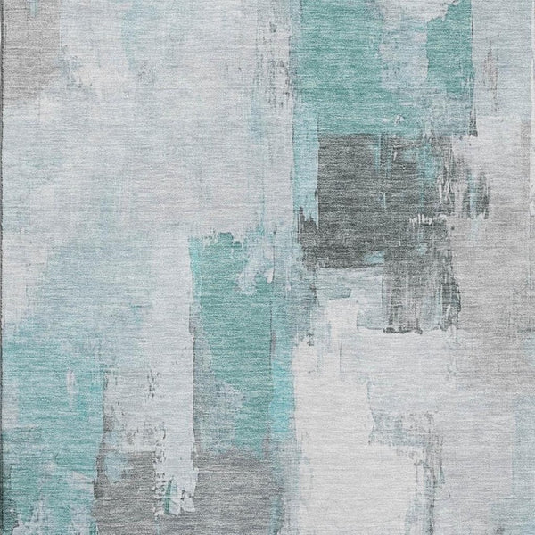 HomeRoots 9' X 12' Modern Abstract Teal Gray Ivory Washable Area Rug with UV Protection for Busy Homes 709683