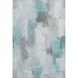 HomeRoots 10' X 14' Teal Gray Ivory Abstract Area Rug - Washable, UV-Protected, Stain-Resistant Design for Homes 709684