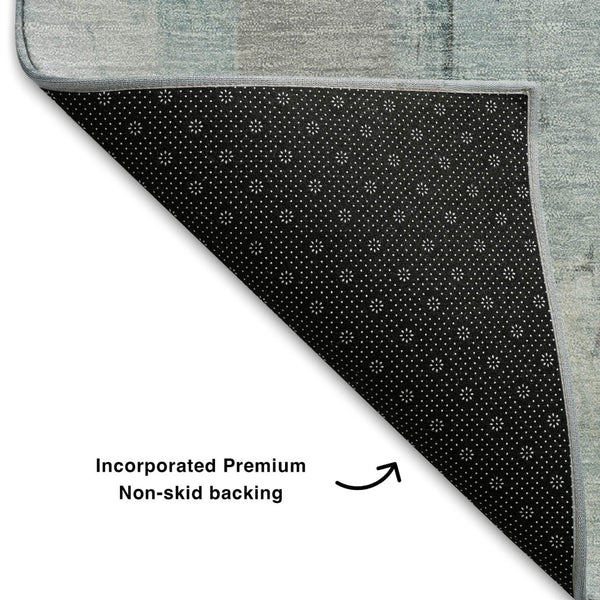 HomeRoots 10' X 14' Teal Gray Ivory Abstract Area Rug - Washable, UV-Protected, Stain-Resistant Design for Homes 709684