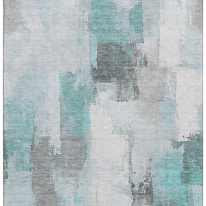 HomeRoots 10' X 14' Teal Gray Ivory Abstract Area Rug - Washable, UV-Protected, Stain-Resistant Design for Homes 709684