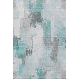 HomeRoots 10' X 14' Teal Gray Ivory Abstract Area Rug - Washable, UV-Protected, Stain-Resistant Design for Homes 709684