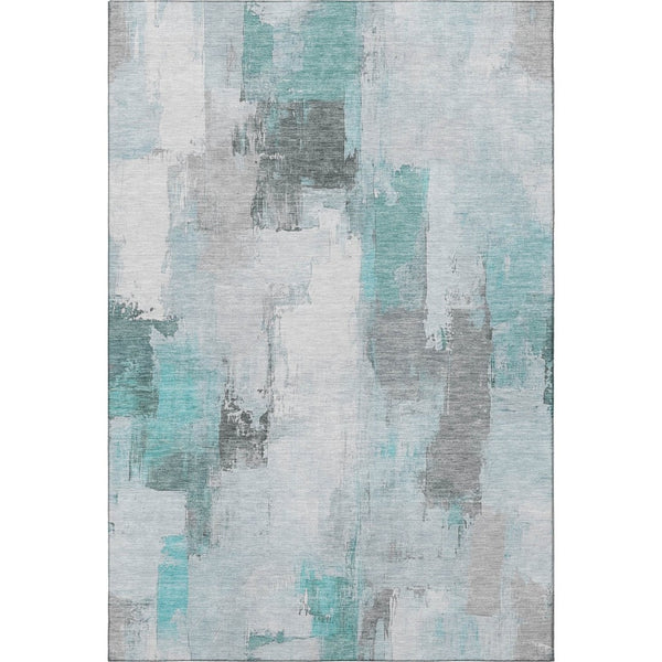 HomeRoots 10' X 14' Teal Gray Ivory Abstract Area Rug - Washable, UV-Protected, Stain-Resistant Design for Homes 709684