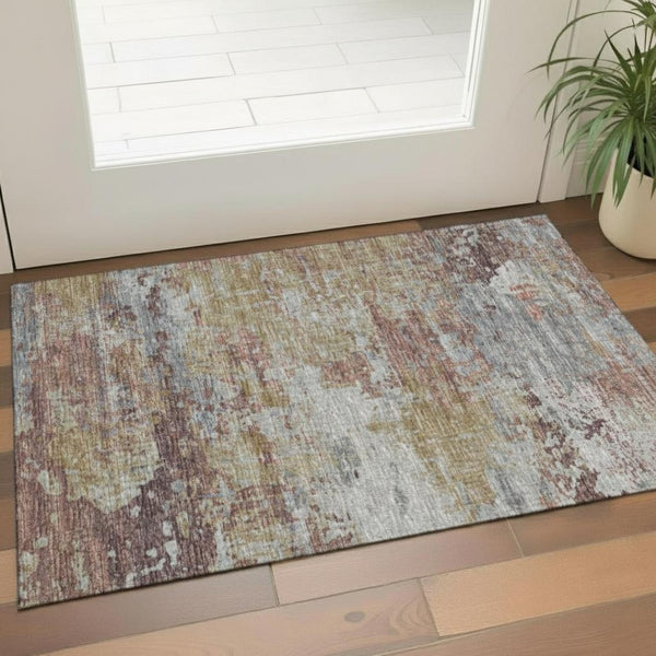 HomeRoots 5' X 8' Modern Lavender Gold Charcoal Abstract Area Rug – Washable, UV Protected & Durable Design 709686