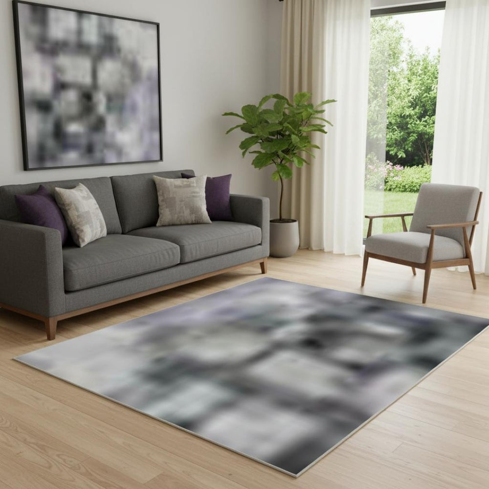 HomeRoots 8' Stylish Lavender, Gold & Charcoal Abstract Round Rug - Washable, UV Protected, and Non-Slip! 709687