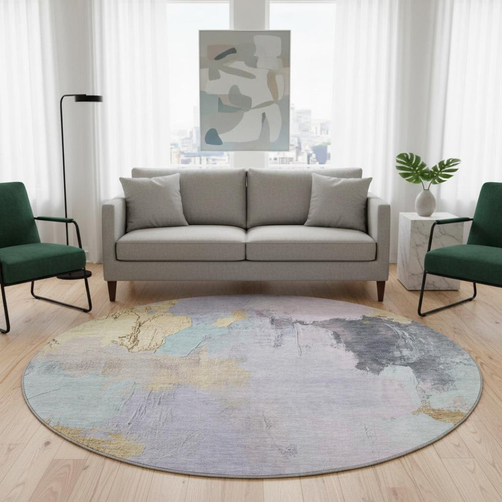 HomeRoots 8' X 10' Abstract Washable Area Rug in Lavender & Gold - UV Protected, Pet-Friendly & Stylish! 709688