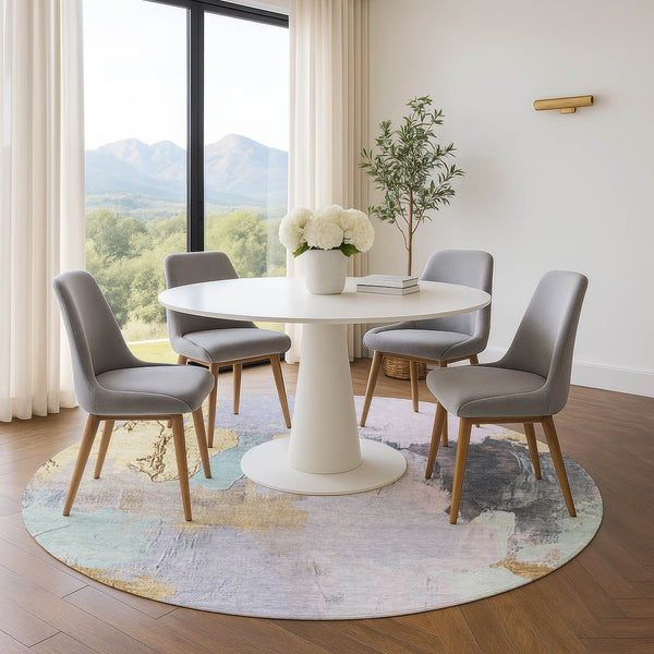 HomeRoots 8' X 10' Abstract Washable Area Rug in Lavender & Gold - UV Protected, Pet-Friendly & Stylish! 709688
