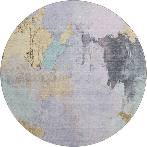 HomeRoots 8' X 10' Abstract Washable Area Rug in Lavender & Gold - UV Protected, Pet-Friendly & Stylish! 709688
