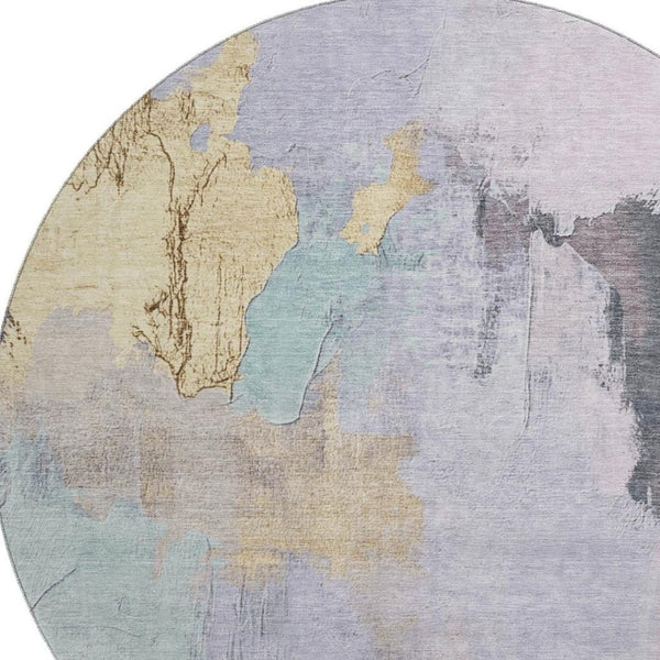 HomeRoots 8' X 10' Abstract Washable Area Rug in Lavender & Gold - UV Protected, Pet-Friendly & Stylish! 709688