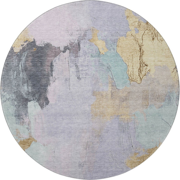 HomeRoots 8' X 10' Abstract Washable Area Rug in Lavender & Gold - UV Protected, Pet-Friendly & Stylish! 709688
