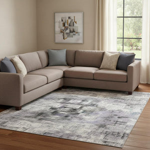HomeRoots 9' X 12' Abstract Lavender Gold Charcoal Area Rug - Washable, UV Protected, Stain Resistant Design 709689