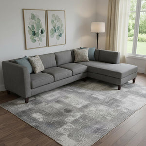HomeRoots 10' Contemporary Lavender Gold Charcoal Abstract Area Rug - Washable, UV Protected & Stain Resistant 709690