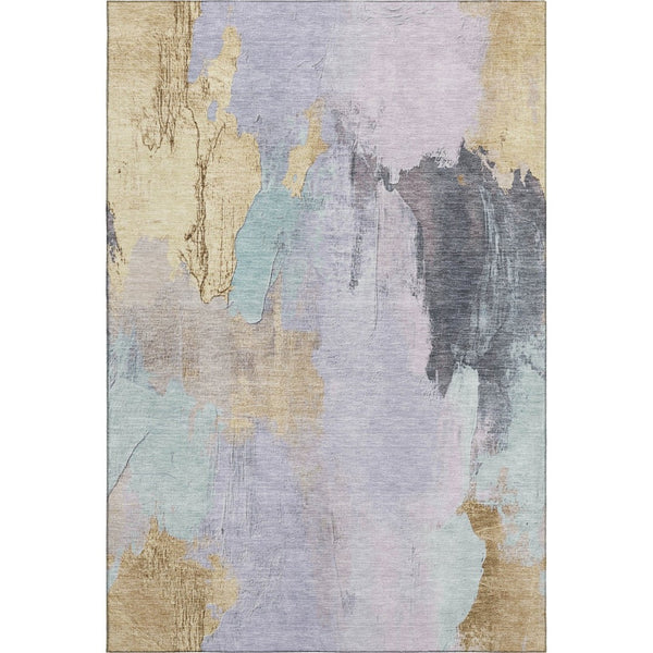 HomeRoots 10' Contemporary Lavender Gold Charcoal Abstract Area Rug - Washable, UV Protected & Stain Resistant 709690