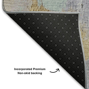 HomeRoots 10' Contemporary Lavender Gold Charcoal Abstract Area Rug - Washable, UV Protected & Stain Resistant 709690