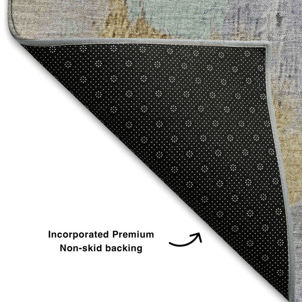 HomeRoots 10' Contemporary Lavender Gold Charcoal Abstract Area Rug - Washable, UV Protected & Stain Resistant 709690