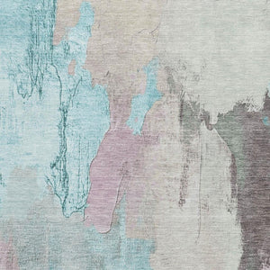 HomeRoots 5' X 8' Washable Abstract Area Rug in Teal, Beige & Gray – UV Protected, Durable & Stylish for Homes 709692