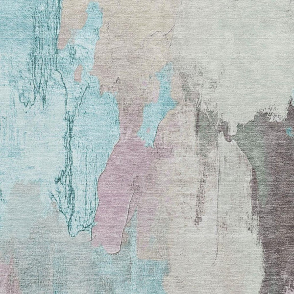 HomeRoots 5' X 8' Washable Abstract Area Rug in Teal, Beige & Gray – UV Protected, Durable & Stylish for Homes 709692