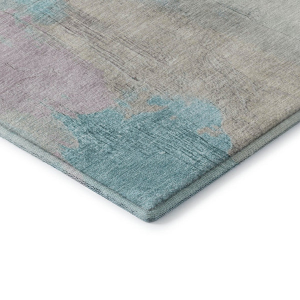HomeRoots 8' Teal Beige and Gray Abstract Washable Round Rug - Durable, UV-Protected & Easy-Clean Design! 709693