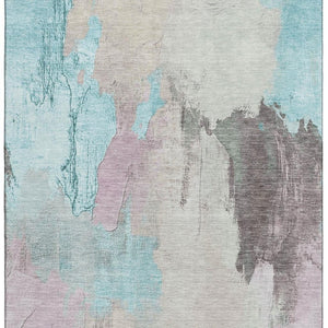 HomeRoots 8' Teal Beige and Gray Abstract Washable Round Rug - Durable, UV-Protected & Easy-Clean Design! 709693