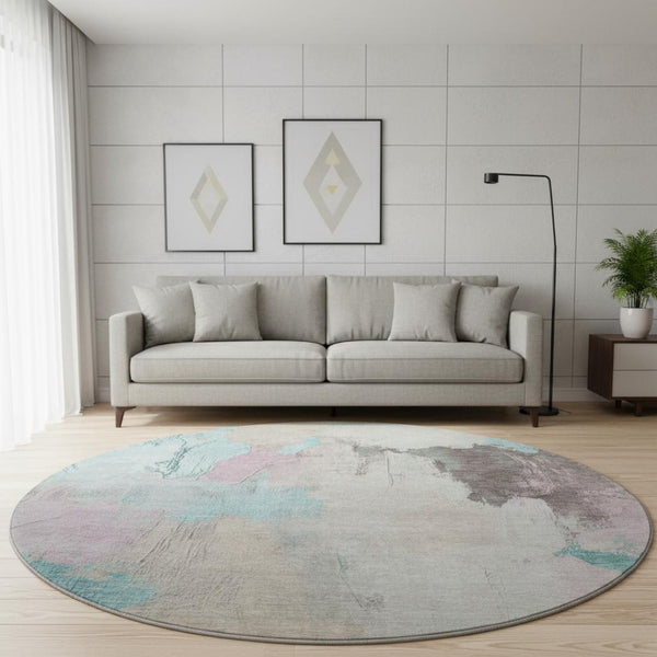 HomeRoots 8' X 10' Modern Abstract Area Rug in Teal, Beige & Gray - Washable, UV Protected & Stain Resistant 709694