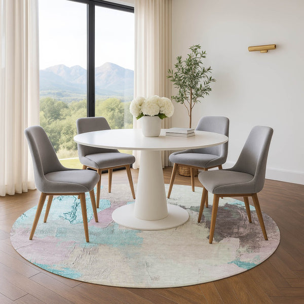 HomeRoots 8' X 10' Modern Abstract Area Rug in Teal, Beige & Gray - Washable, UV Protected & Stain Resistant 709694
