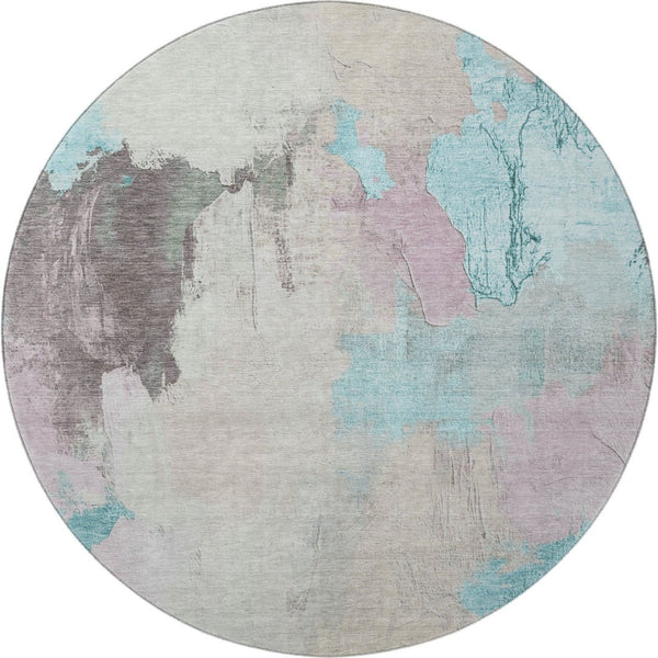 HomeRoots 8' X 10' Modern Abstract Area Rug in Teal, Beige & Gray - Washable, UV Protected & Stain Resistant 709694