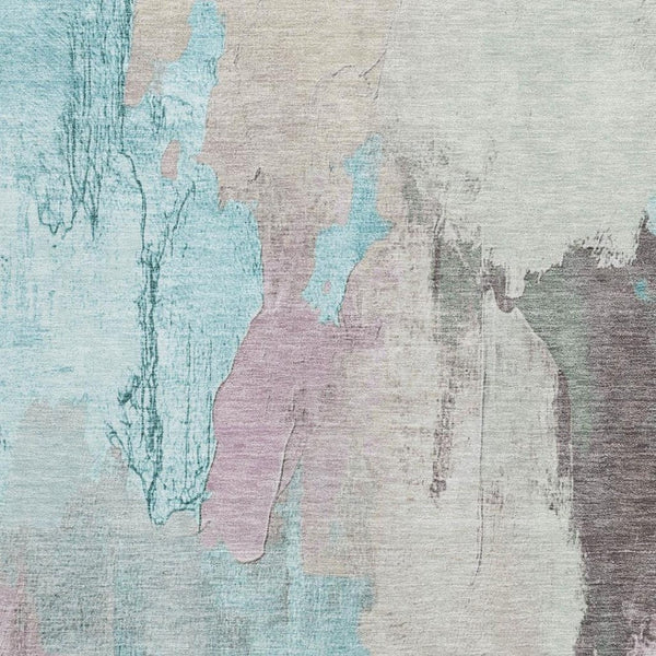 HomeRoots 9' X 12' Teal Beige Gray Abstract Area Rug - Washable, UV Protected, Stylish & Durable for Homes 709695