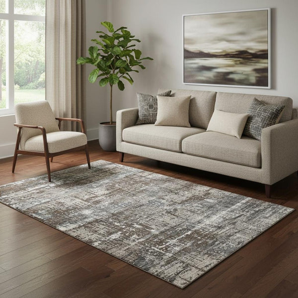 HomeRoots 8' Stylish Brown Taupe & Gray Geometric Washable Round Rug with UV Protection for Every Space 709699