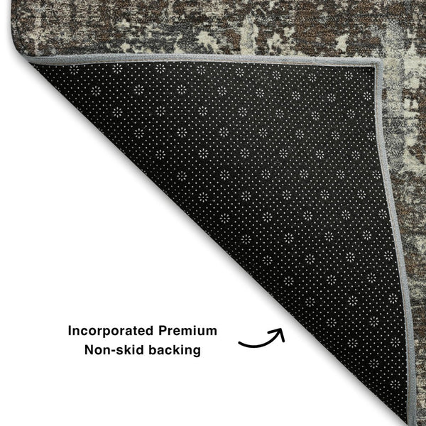 HomeRoots 8' Stylish Brown Taupe & Gray Geometric Washable Round Rug with UV Protection for Every Space 709699