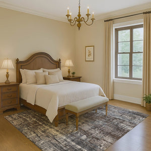 HomeRoots 8' Stylish Brown Taupe & Gray Geometric Washable Round Rug with UV Protection for Every Space 709699