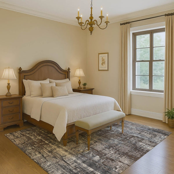 HomeRoots 8' Stylish Brown Taupe & Gray Geometric Washable Round Rug with UV Protection for Every Space 709699