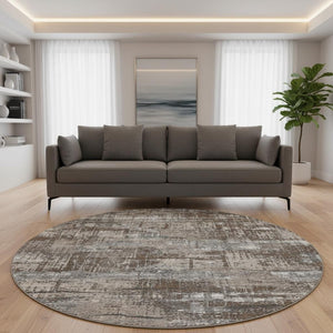 HomeRoots 8' X 10' Modern Geometric Area Rug in Brown Taupe & Gray – Washable, UV Protected, Durable Style 709700