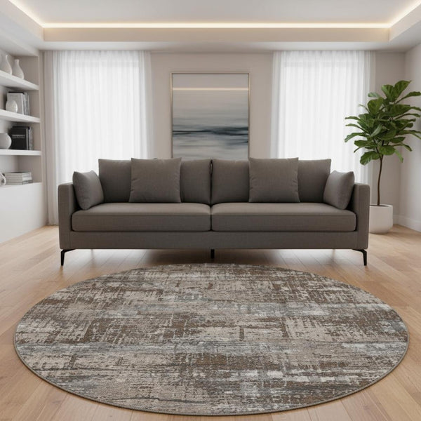 HomeRoots 8' X 10' Modern Geometric Area Rug in Brown Taupe & Gray – Washable, UV Protected, Durable Style 709700