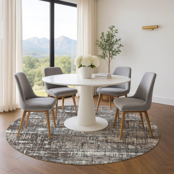 HomeRoots 8' X 10' Modern Geometric Area Rug in Brown Taupe & Gray – Washable, UV Protected, Durable Style 709700