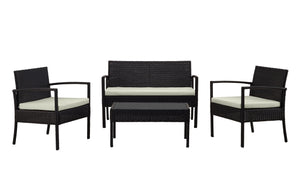 English Elm Noli Outdoor 4-Piece Conversation Set with Removable Washable Cushions and Tempered Glass Table Black+Cream B365P398248