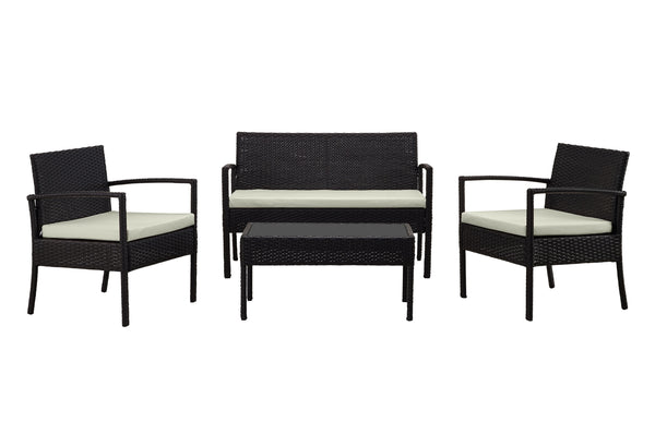 English Elm Noli Outdoor 4-Piece Conversation Set with Removable Washable Cushions and Tempered Glass Table Black+Cream B365P398248