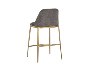 Sunpan Dover Luxurious Faux Leather Barstool with Sleek Brushed Gold Steel Legs for Contemporary Spaces Bravo Portabella / Sparrow Grey
