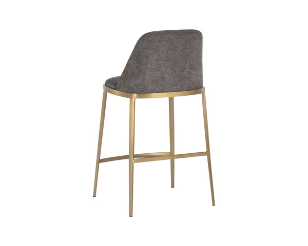 Sunpan Dover Luxurious Faux Leather Barstool with Sleek Brushed Gold Steel Legs for Contemporary Spaces Bravo Portabella / Sparrow Grey
