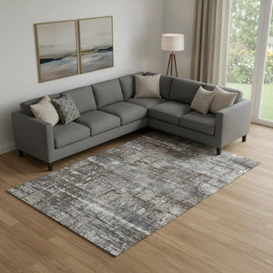 HomeRoots 10' X 14' Washable Area Rug in Brown Taupe & Gray - Modern Geometric Design with UV Protection 709702