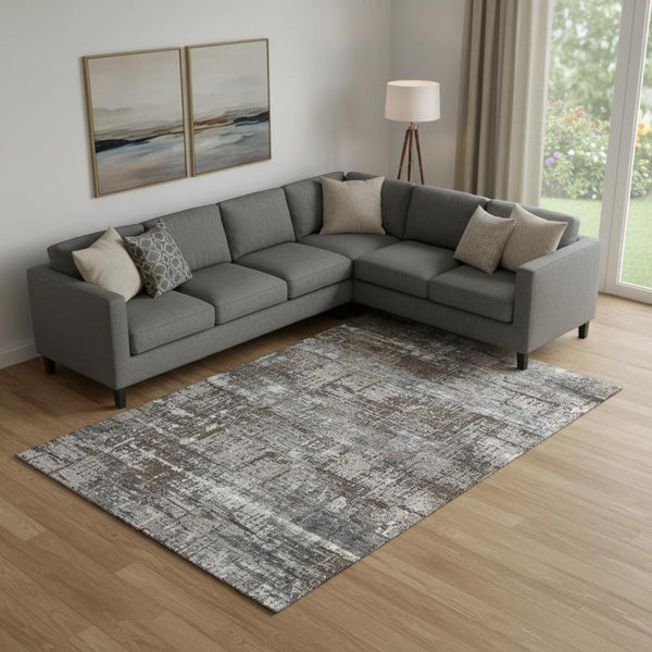 HomeRoots 10' X 14' Washable Area Rug in Brown Taupe & Gray - Modern Geometric Design with UV Protection 709702