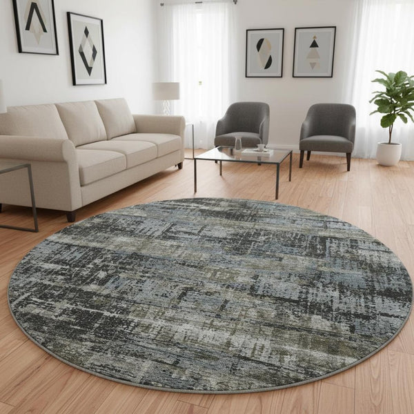 HomeRoots 8' X 10' Stylish Charcoal Gray & Taupe Geometric Washable Area Rug with UV Protection & Non-Slip Backing 709706