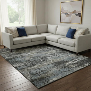 HomeRoots 9' X 12' Charcoal Gray & Taupe Geometric Washable Area Rug - Stain Resistant, UV Protected & Stylish 709707
