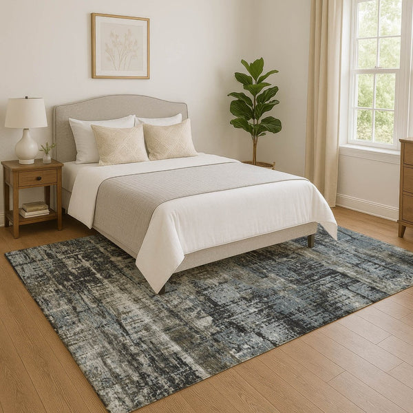 HomeRoots 9' X 12' Charcoal Gray & Taupe Geometric Washable Area Rug - Stain Resistant, UV Protected & Stylish 709707