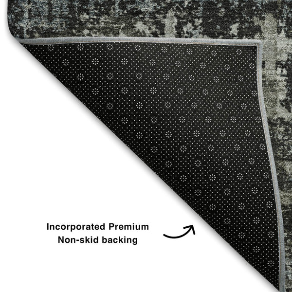 HomeRoots 9' X 12' Charcoal Gray & Taupe Geometric Washable Area Rug - Stain Resistant, UV Protected & Stylish 709707