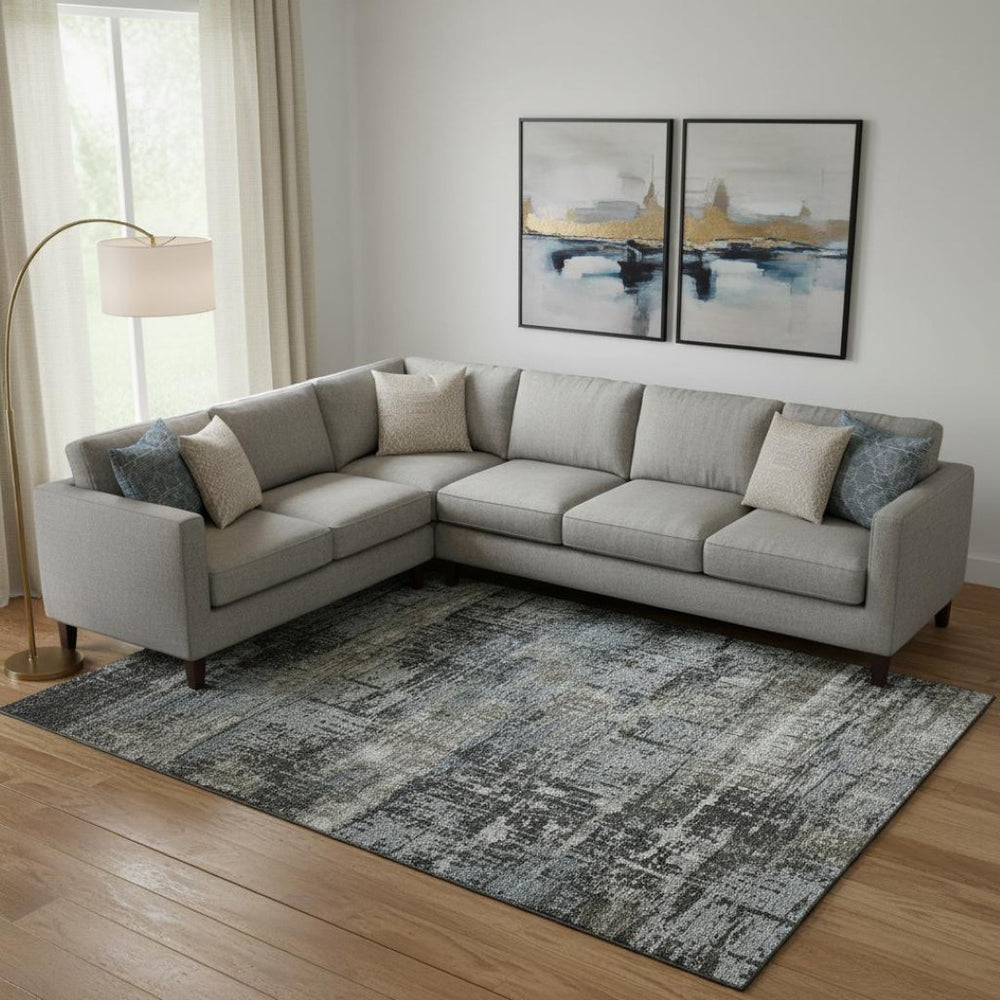 HomeRoots 10' Charcoal Gray & Taupe Geometric Washable Area Rug – UV Protected, Stain Resistant, Durable Design 709708
