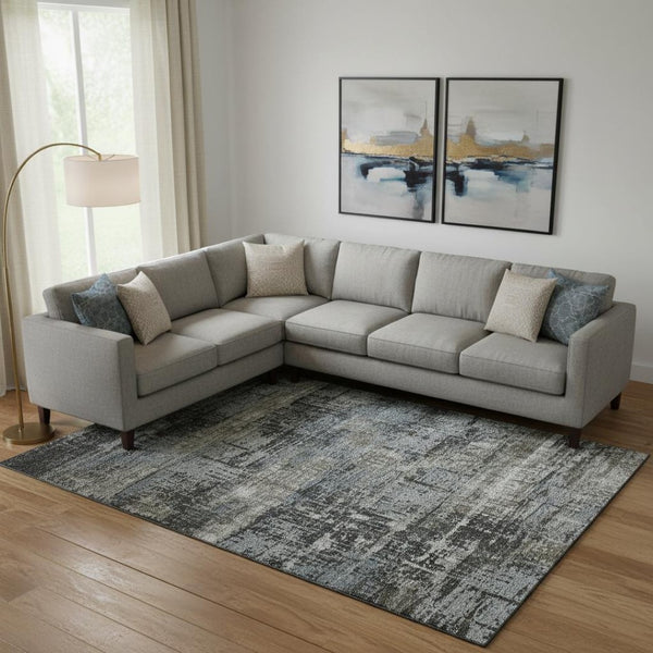 HomeRoots 10' Charcoal Gray & Taupe Geometric Washable Area Rug – UV Protected, Stain Resistant, Durable Design 709708